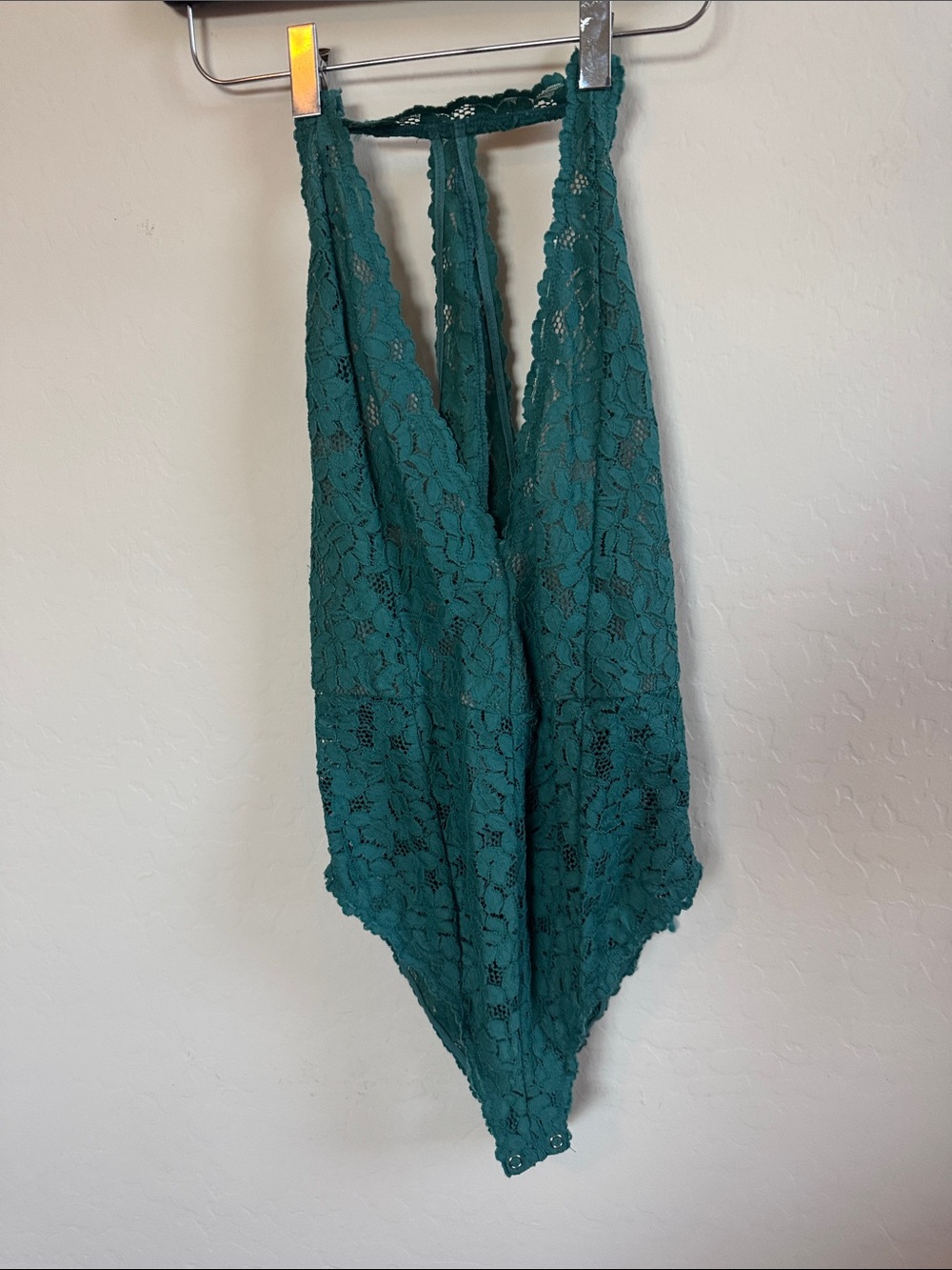 Free People Teal Lace Halter Bodysuit